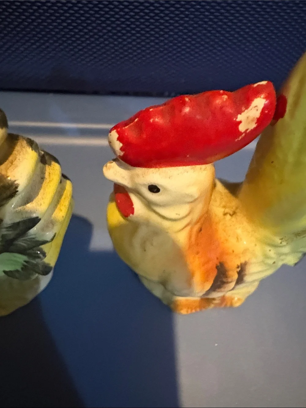 Vintage Ceramic Rooster Salt and Pepper Shakers - Yellow & Green